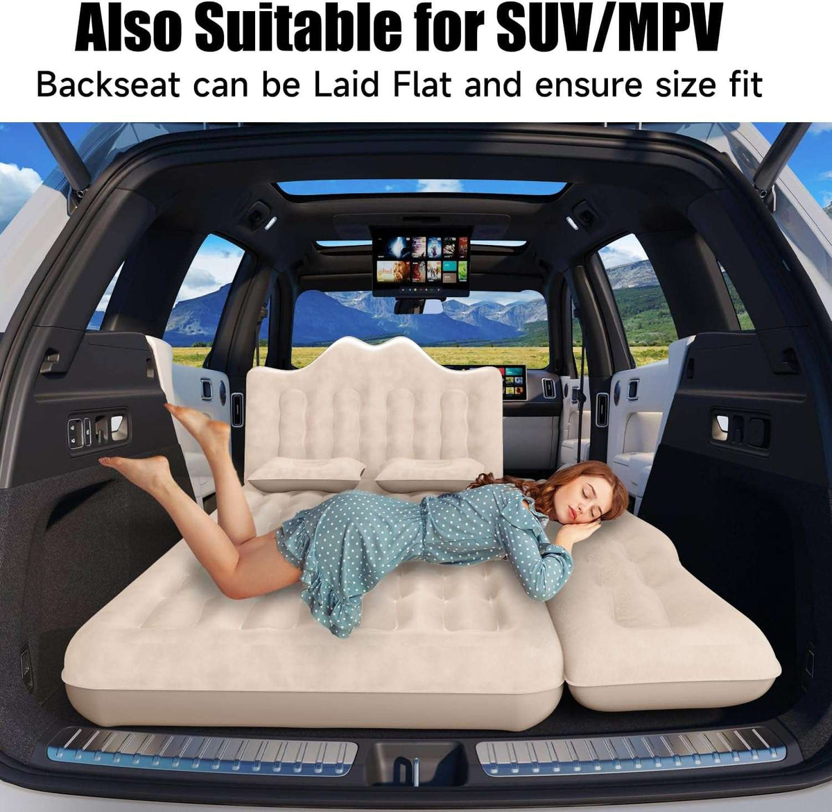 Thicken Backseat SUV/Car/Truck Air Mattress Air Bed Inflatable SUV Truck Mattress -30.31'' Width/Beige